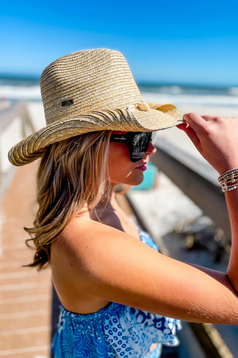 The Cassidy Western Shell Trim Straw Hat - Natural