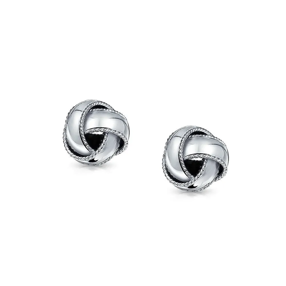 Traditional Braided Edge Drop Ball Earrings Love Knot 10MM Oxidized Sterling Silver