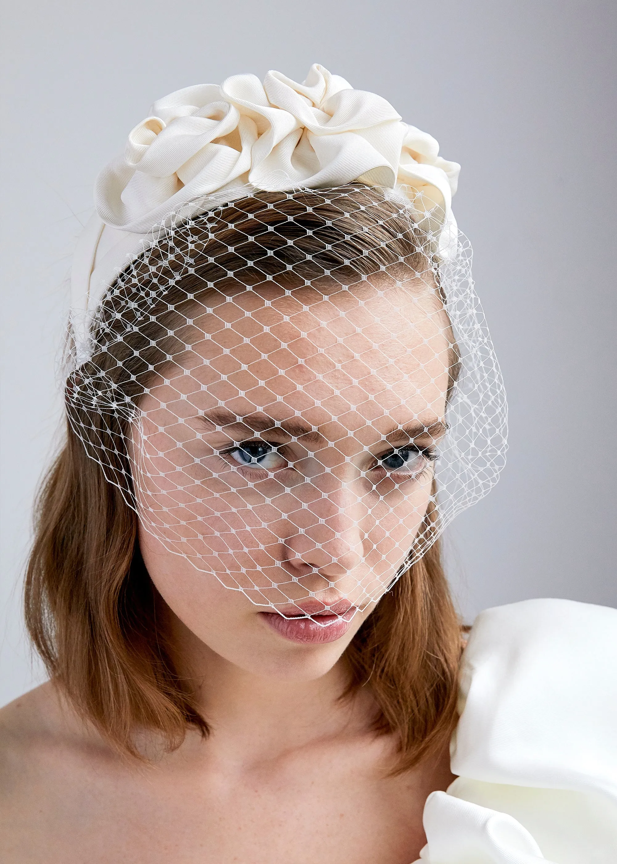 Triple Rosette with Veil -- Cream