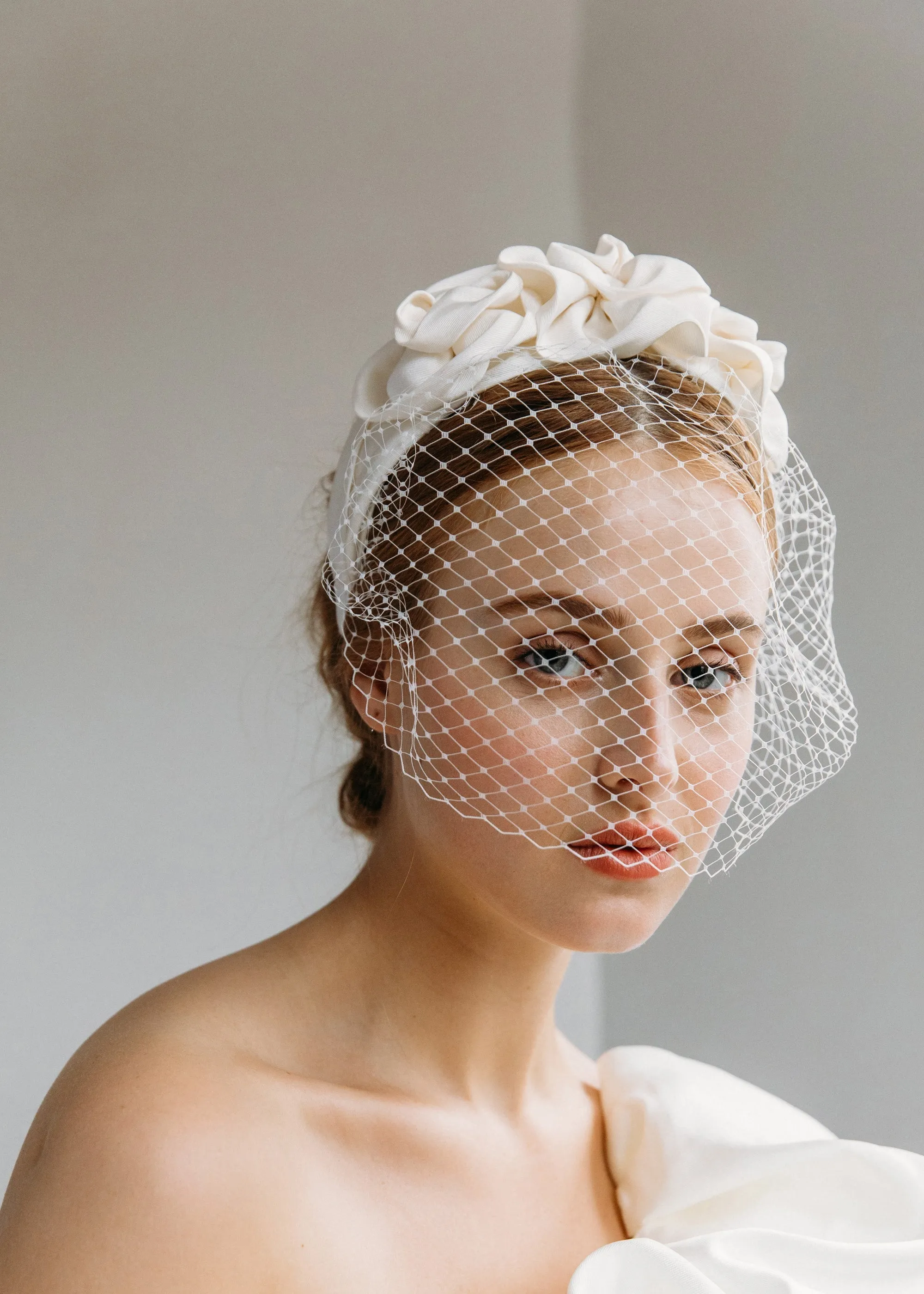 Triple Rosette with Veil -- Cream