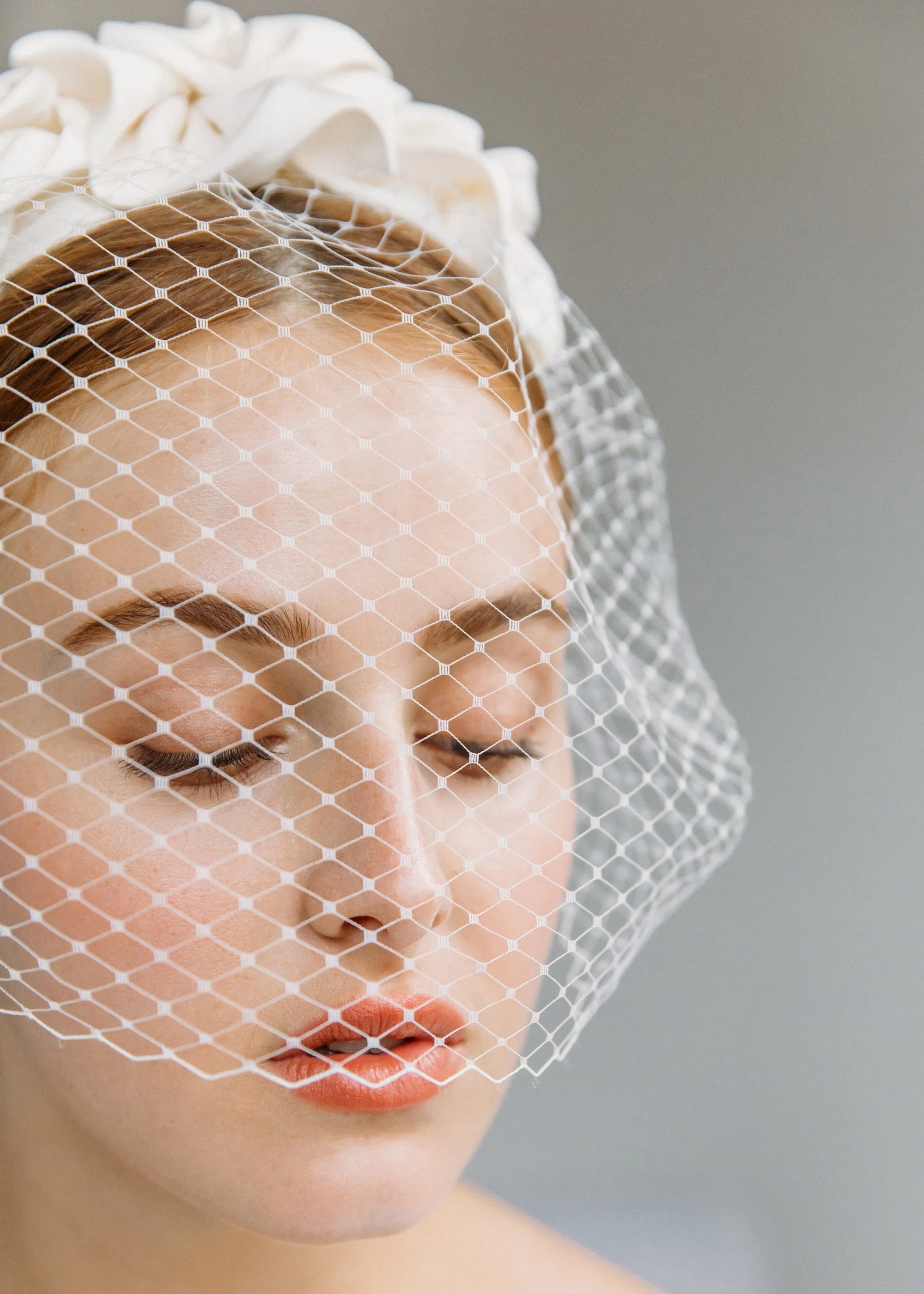 Triple Rosette with Veil -- Cream