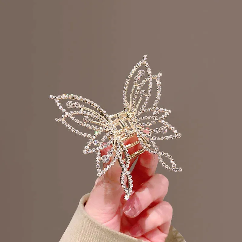 VAIGE Elegant Butterfly Zirconia & White Bead Hair Claw Clips in Gold and Silver
